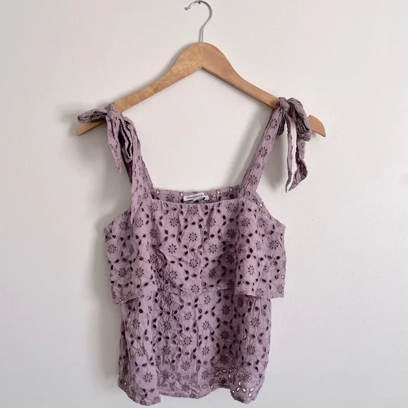 American Eagle Outfitters Eyelet Ruffle Tie Tank Top - Picture 2 of 12